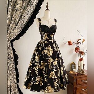 Elegant Black and Gold Floral Dress